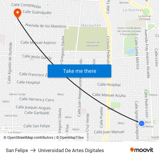 San Felipe to Universidad De Artes Digitales map