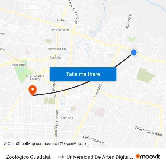 Zoológico Guadalajara to Universidad De Artes Digitales map