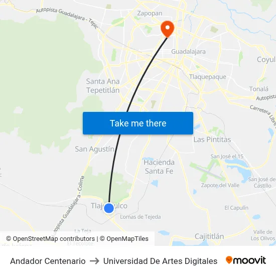 Andador Centenario to Universidad De Artes Digitales map
