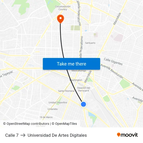 Calle 7 to Universidad De Artes Digitales map