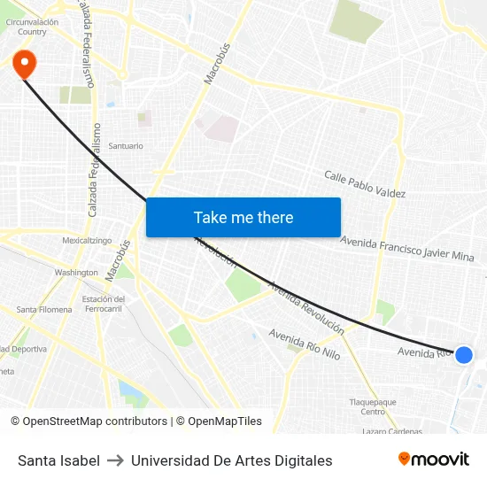 Santa Isabel to Universidad De Artes Digitales map