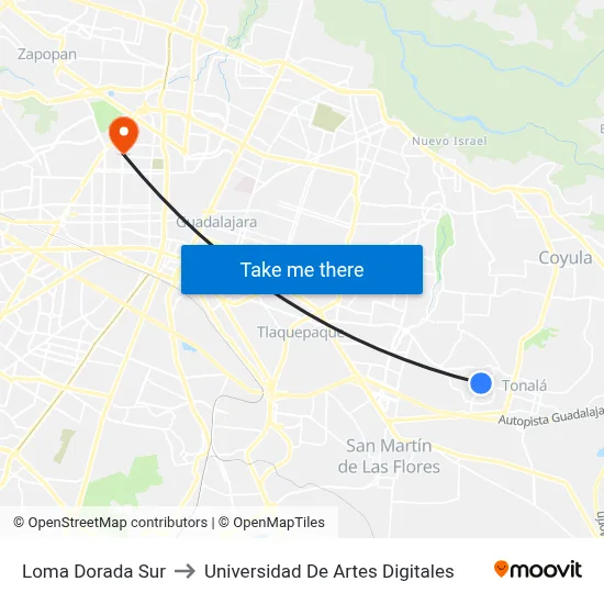 Loma Dorada Sur to Universidad De Artes Digitales map
