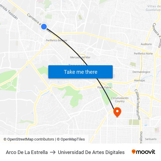 Arco De La Estrella to Universidad De Artes Digitales map