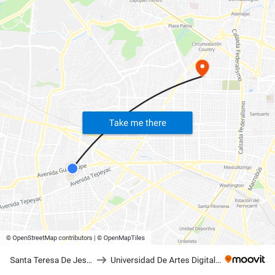 Santa Teresa De Jesús to Universidad De Artes Digitales map