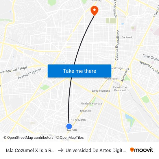 Isla Cozumel X Isla Raza to Universidad De Artes Digitales map