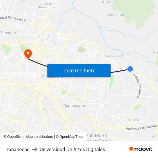 Tonaltecas to Universidad De Artes Digitales map