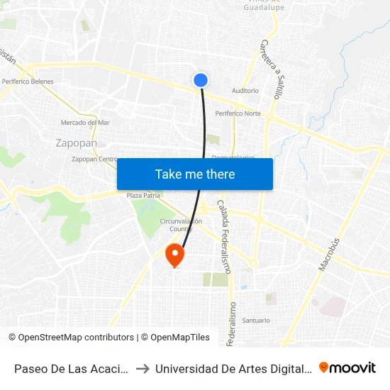 Paseo De Las Acacias to Universidad De Artes Digitales map