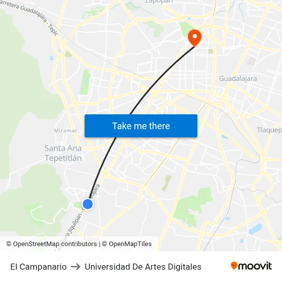 El Campanario to Universidad De Artes Digitales map