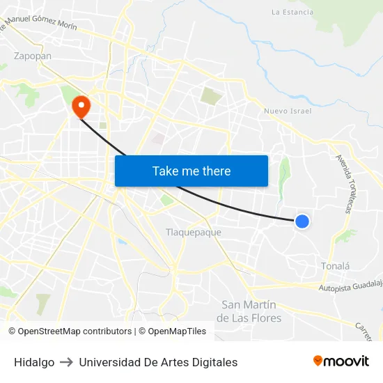 Hidalgo to Universidad De Artes Digitales map