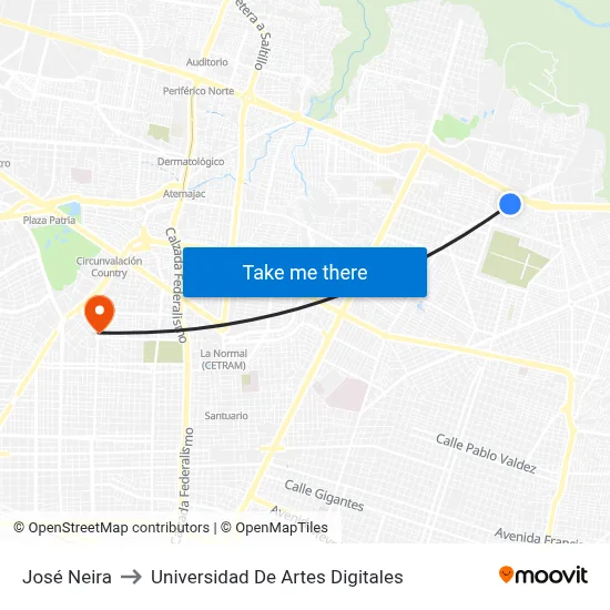 José Neira to Universidad De Artes Digitales map