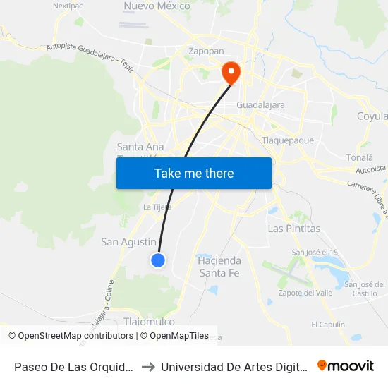 Paseo De Las Orquídeas to Universidad De Artes Digitales map