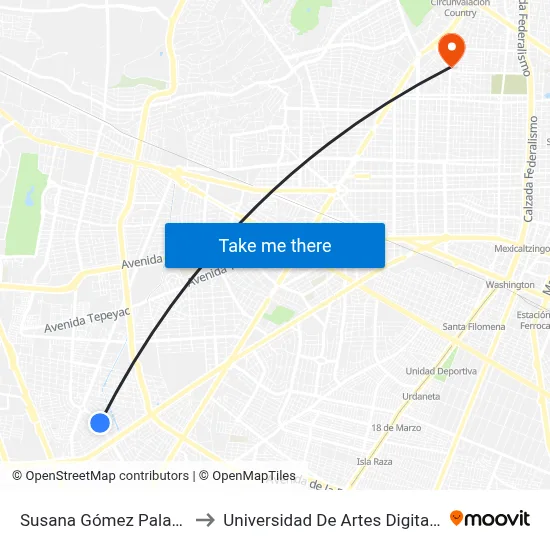 Susana Gómez Palafox to Universidad De Artes Digitales map