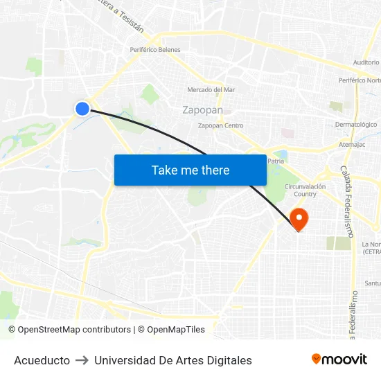 Acueducto to Universidad De Artes Digitales map