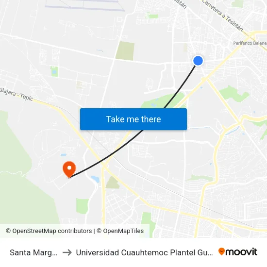 Santa Margarita to Universidad Cuauhtemoc Plantel Guadalajara map