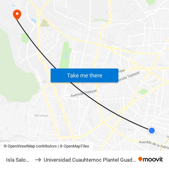 Isla Salomón to Universidad Cuauhtemoc Plantel Guadalajara map