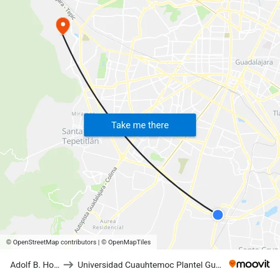 Adolf B. Horn 2 to Universidad Cuauhtemoc Plantel Guadalajara map