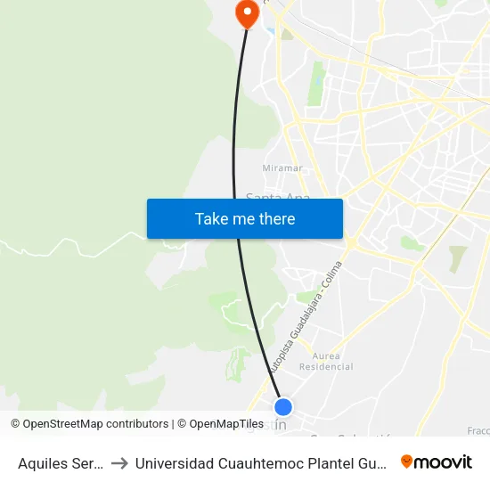 Aquiles Serdán to Universidad Cuauhtemoc Plantel Guadalajara map