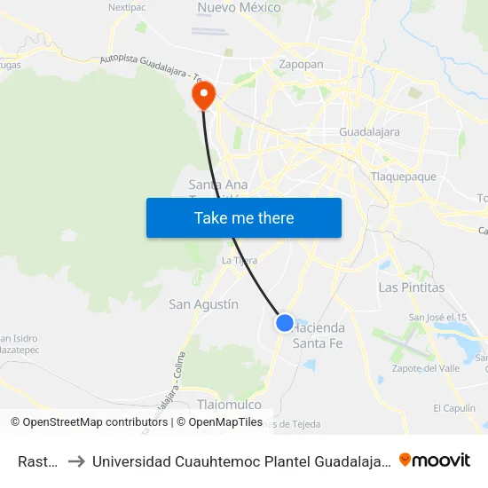 Rastro to Universidad Cuauhtemoc Plantel Guadalajara map