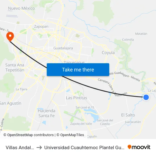 Villas Andalucía to Universidad Cuauhtemoc Plantel Guadalajara map