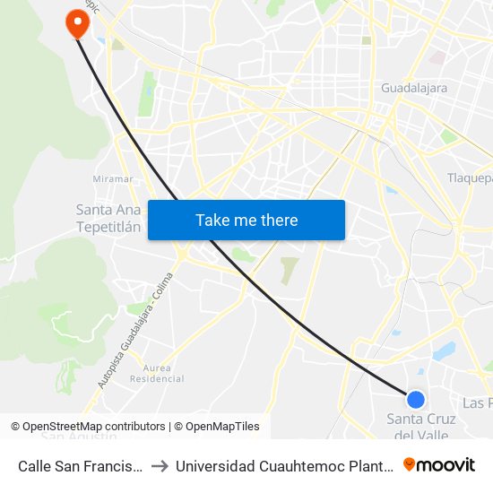 Calle San Francisco, 4115 to Universidad Cuauhtemoc Plantel Guadalajara map
