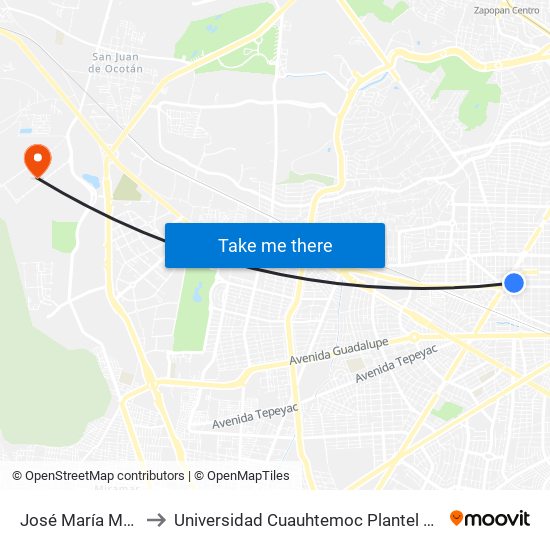 José María Morelos to Universidad Cuauhtemoc Plantel Guadalajara map