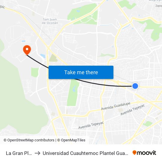 La Gran Plaza to Universidad Cuauhtemoc Plantel Guadalajara map