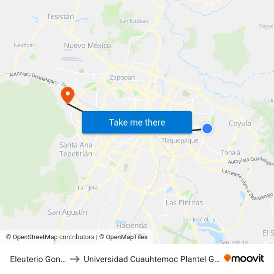 Eleuterio González to Universidad Cuauhtemoc Plantel Guadalajara map