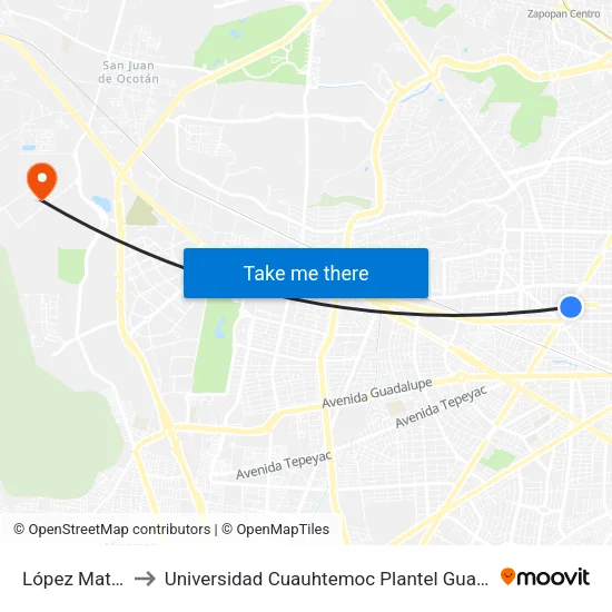 López Mateos to Universidad Cuauhtemoc Plantel Guadalajara map