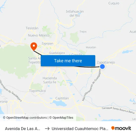 Avenida De Las Américas 998 to Universidad Cuauhtemoc Plantel Guadalajara map