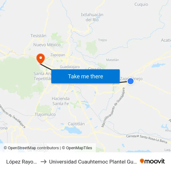 López Rayon, 10 to Universidad Cuauhtemoc Plantel Guadalajara map