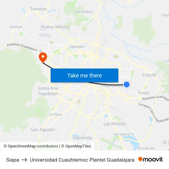 Siapa to Universidad Cuauhtemoc Plantel Guadalajara map