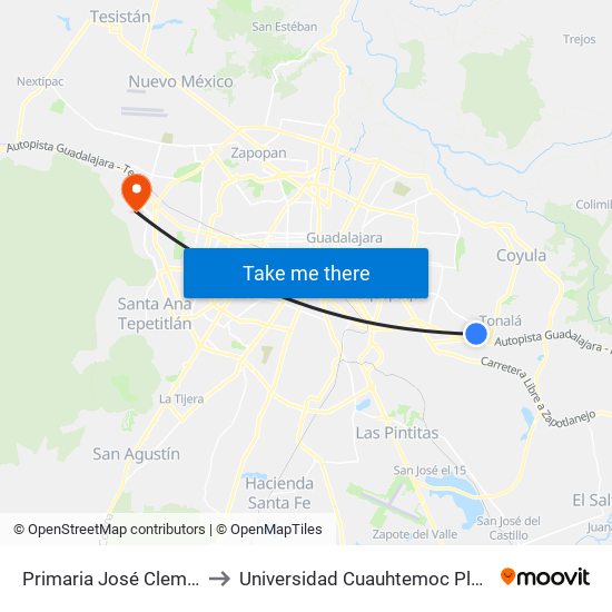 Primaria José Clemente Orozco to Universidad Cuauhtemoc Plantel Guadalajara map