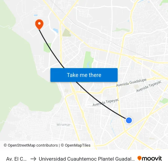 Av. El Colli to Universidad Cuauhtemoc Plantel Guadalajara map