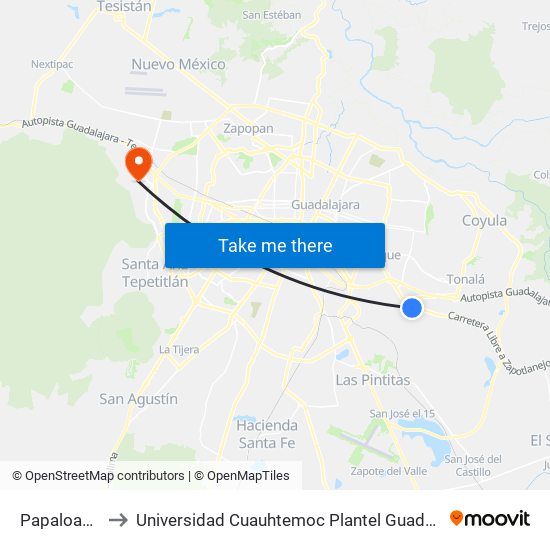 Papaloapan to Universidad Cuauhtemoc Plantel Guadalajara map
