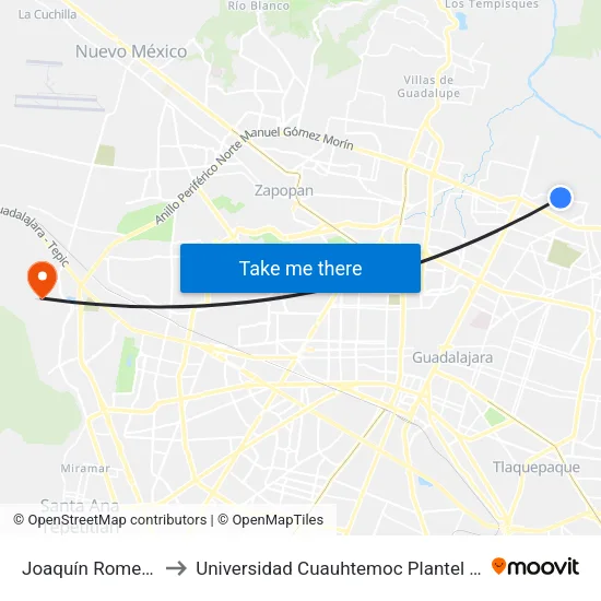 Joaquín Romero, 735 to Universidad Cuauhtemoc Plantel Guadalajara map