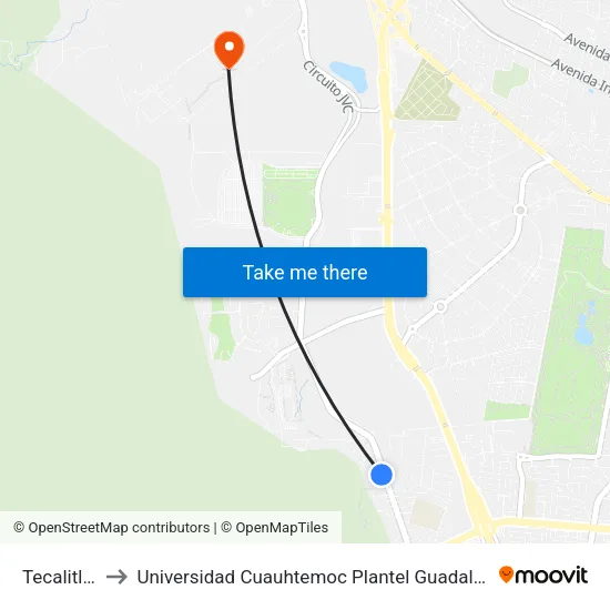 Tecalitlán to Universidad Cuauhtemoc Plantel Guadalajara map