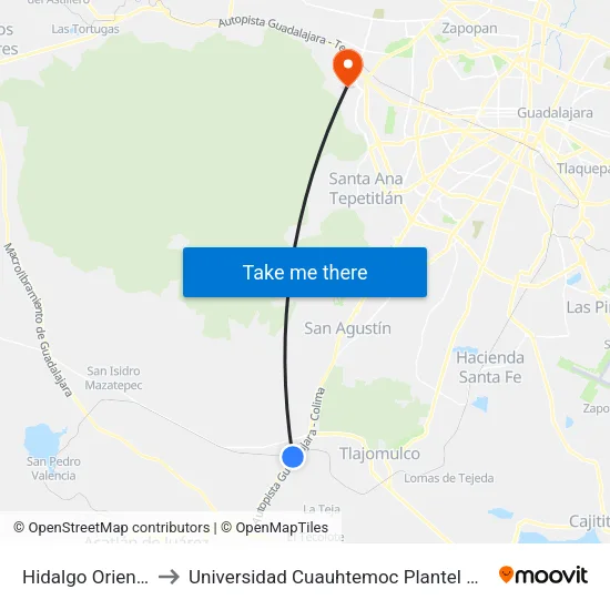 Hidalgo Oriente, 63 to Universidad Cuauhtemoc Plantel Guadalajara map