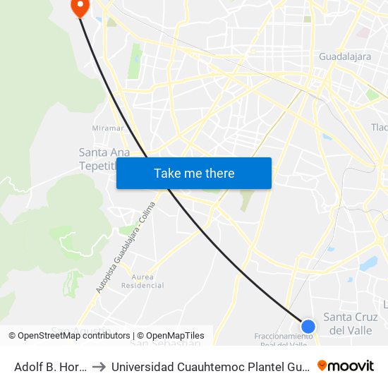 Adolf B. Horn Jr. to Universidad Cuauhtemoc Plantel Guadalajara map