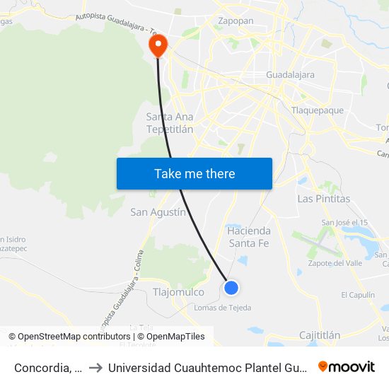 Concordia, 476 to Universidad Cuauhtemoc Plantel Guadalajara map