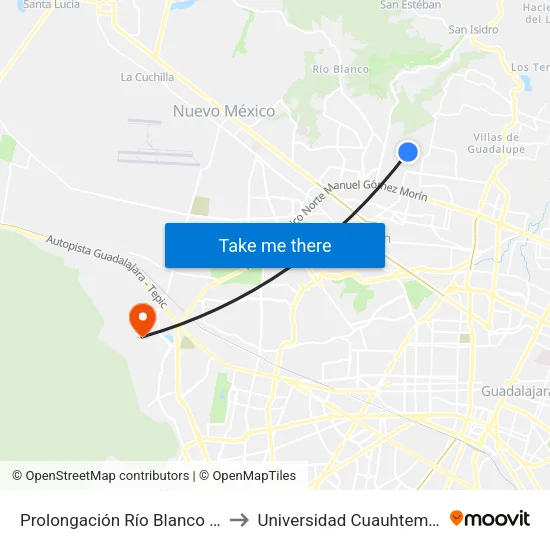 Prolongación Río Blanco X Bosques Del Centinela to Universidad Cuauhtemoc Plantel Guadalajara map