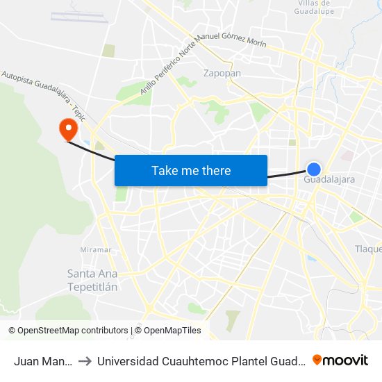 Juan Manuel to Universidad Cuauhtemoc Plantel Guadalajara map