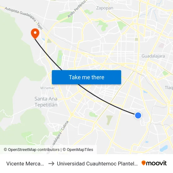 Vicente Mercado, 686 to Universidad Cuauhtemoc Plantel Guadalajara map