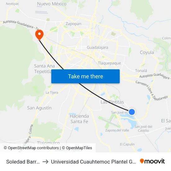 Soledad Barragán to Universidad Cuauhtemoc Plantel Guadalajara map