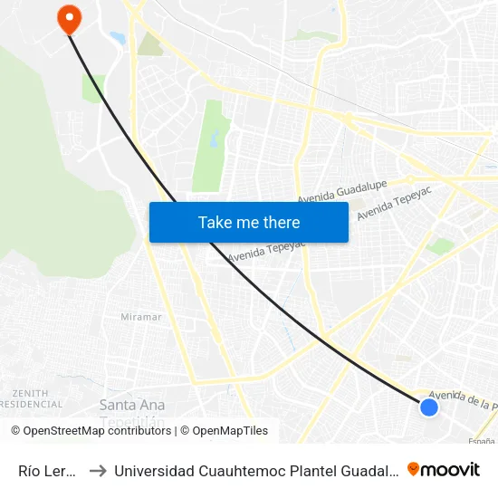 Río Lerma to Universidad Cuauhtemoc Plantel Guadalajara map