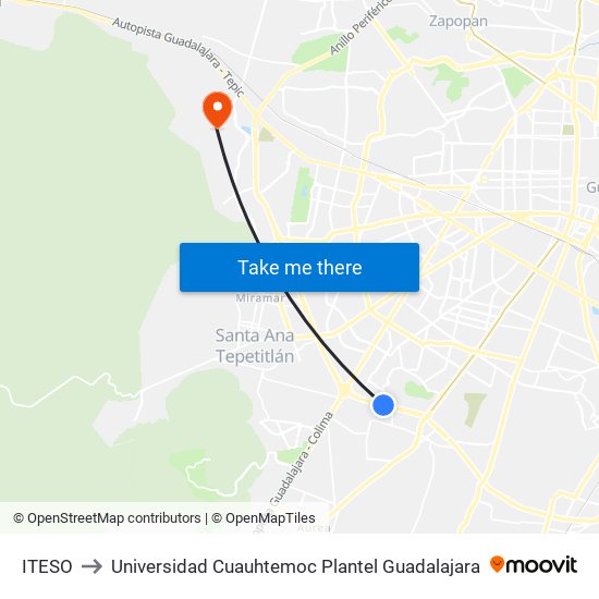 ITESO to Universidad Cuauhtemoc Plantel Guadalajara map