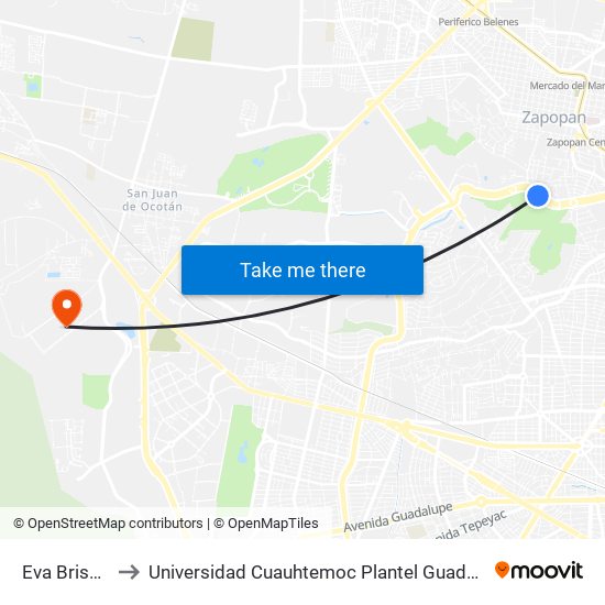 Eva Briseño to Universidad Cuauhtemoc Plantel Guadalajara map