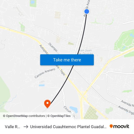 Valle Real to Universidad Cuauhtemoc Plantel Guadalajara map