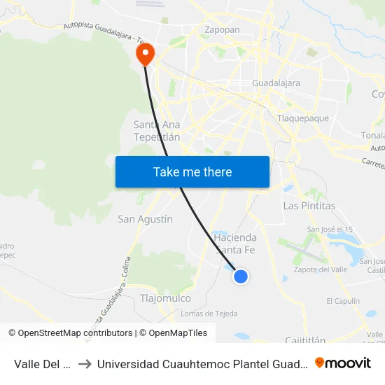 Valle Del Boi to Universidad Cuauhtemoc Plantel Guadalajara map