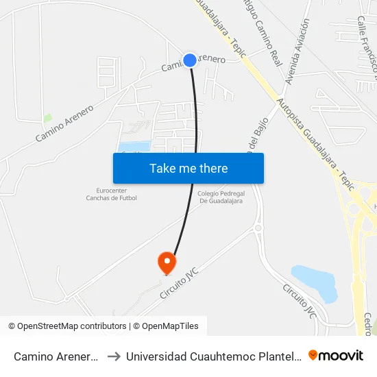 Camino Arenero, 340b to Universidad Cuauhtemoc Plantel Guadalajara map