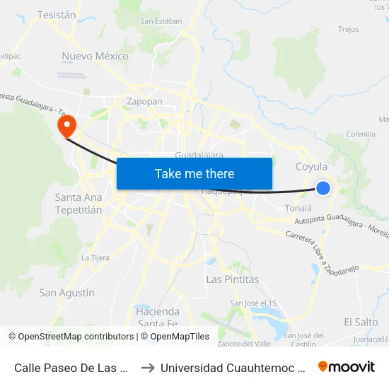 Calle Paseo De Las Orquídeas, 1598 to Universidad Cuauhtemoc Plantel Guadalajara map